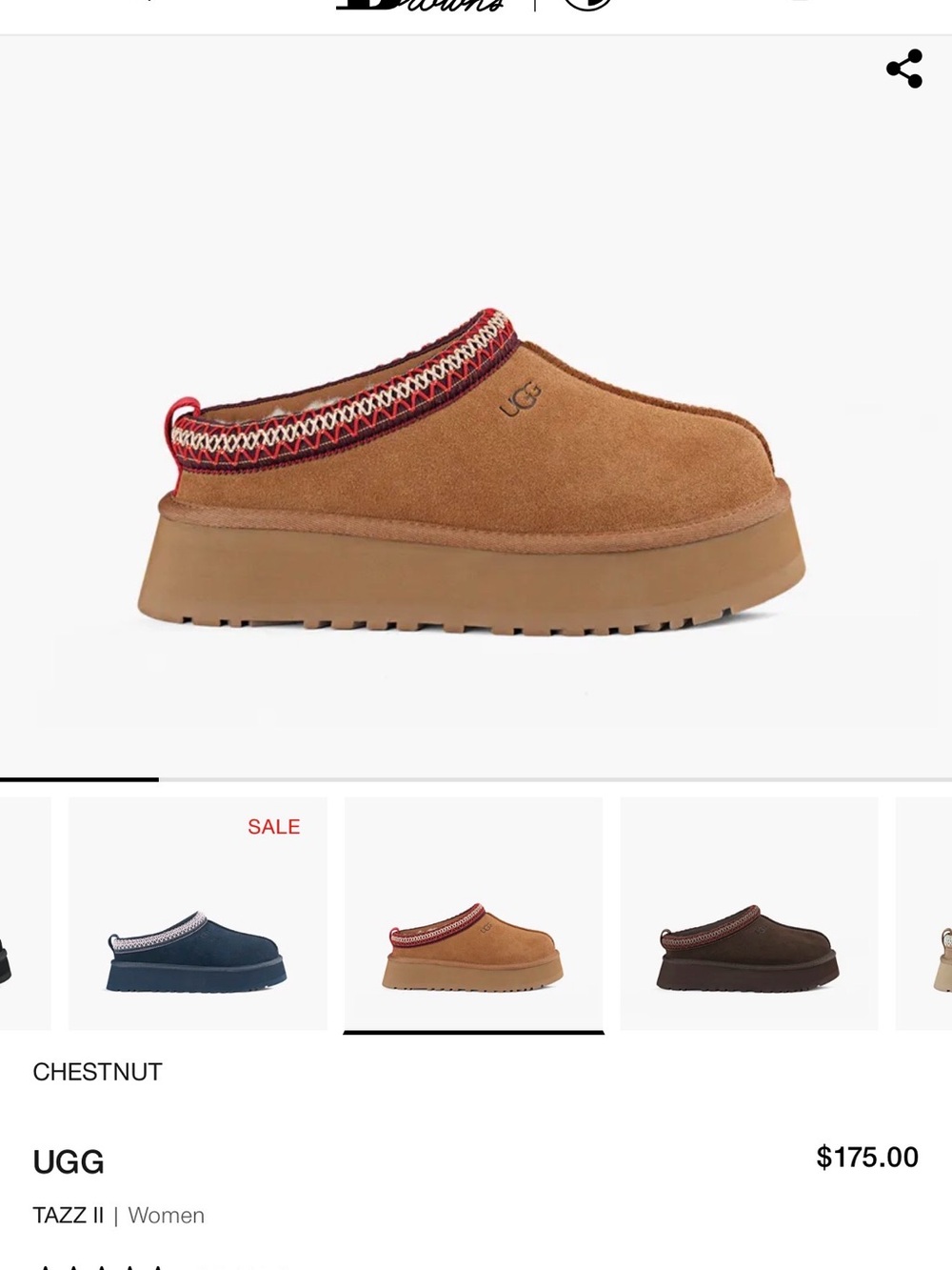 UGG Women’s Tazz II Chestnut Suede Slip-On Slippers with Red Trim